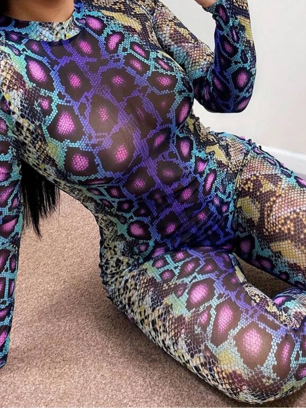 Bodycon jumpsuit Snake-Print Reptile Covering - Multicolor